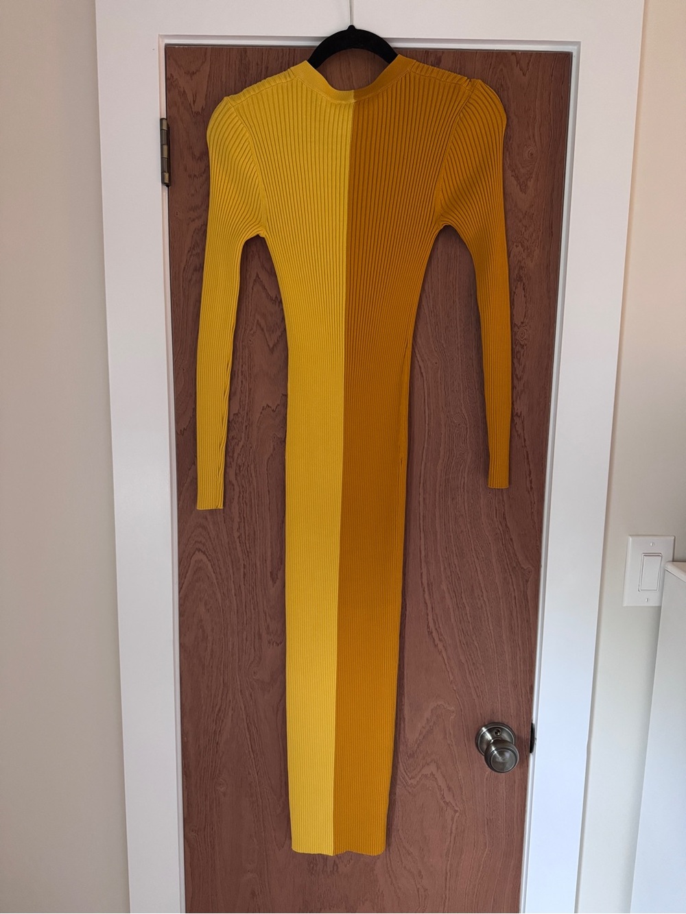 STAUD Two-Tone Mustard Yellow Ribbed Button-Front Maxi Dress - Picture 4 of 4